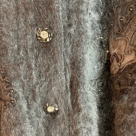 Stunning 80’s black angora cardigan sweater. silk flowers beading. Handmade 210 - Picture 3 of 7